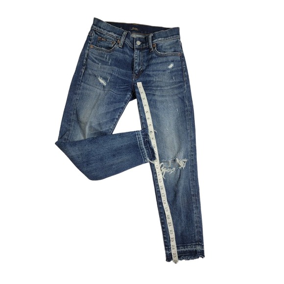 Polo Ralph Lauren The Tompkins Skinny Crop Blue Distressed Jeans Size 27 - Picture 3 of 6